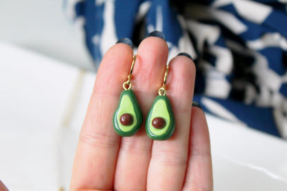 Avocado Earrings, Cute Avocado Earrings and Necklace Set, Fruit Charm Earrings, Handmade Polymer Clay Jewelry, Avocado Jewelry, Summer, Gift
