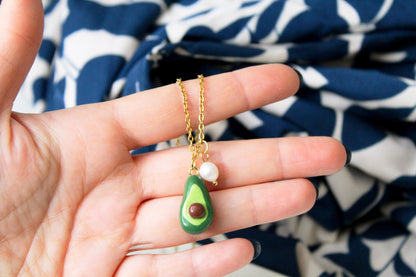 Avocado Earrings, Cute Avocado Earrings and Necklace Set, Fruit Charm Earrings, Handmade Polymer Clay Jewelry, Avocado Jewelry, Summer, Gift