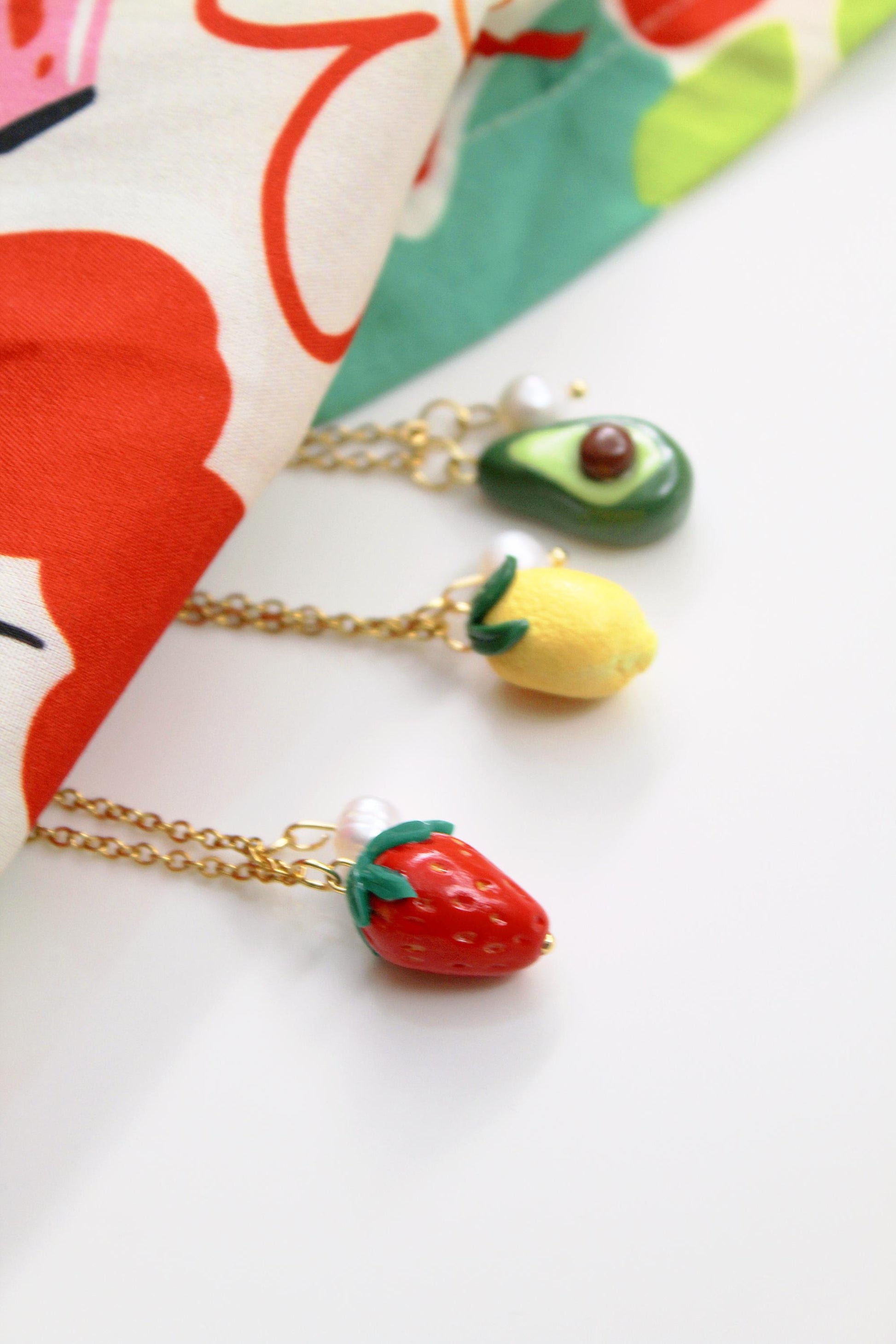 Summer Necklace, Fruit Necklace, Avocado, Strawberry, Lemon, Polymer Clay Necklace, Colorful Necklace ,Handmade,Small Pendant Necklace, Gift