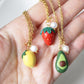 Summer Necklace, Fruit Necklace, Avocado, Strawberry, Lemon, Polymer Clay Necklace, Colorful Necklace ,Handmade,Small Pendant Necklace, Gift