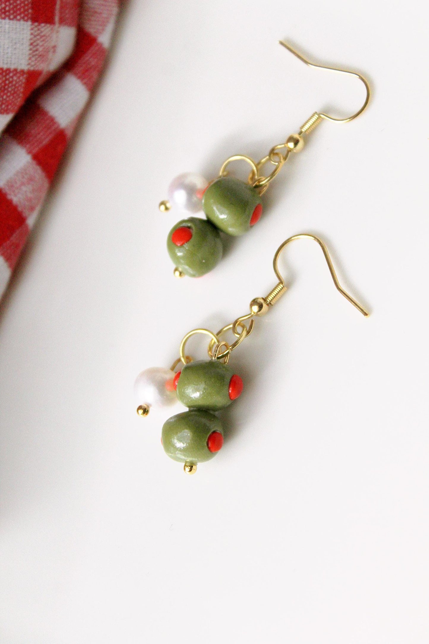 Olive Earrings, Olive Dangle Earrings, Summer Earrings, Food Charm, Polymer Clay Earrings, Handmade, Gift for Her, Polymer Clay Food Jewelry