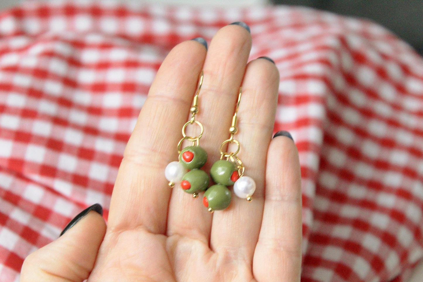 Olive Earrings, Olive Dangle Earrings, Summer Earrings, Food Charm, Polymer Clay Earrings, Handmade, Gift for Her, Polymer Clay Food Jewelry