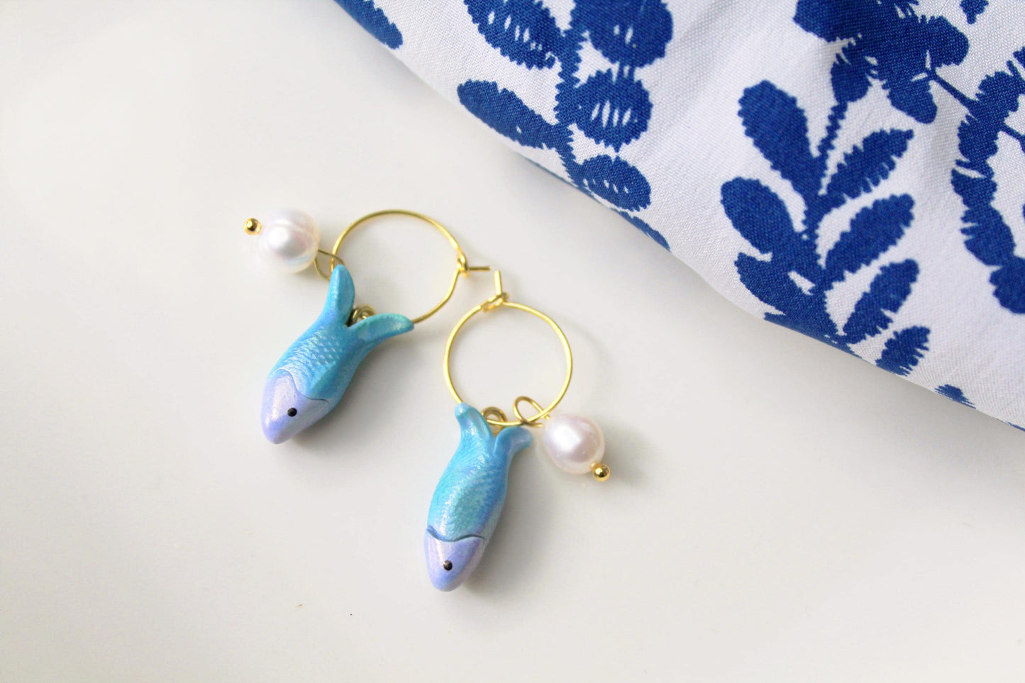 Sardine Hoop Earrings, Summer Earrings, Handmade Polymer Clay Fish Earrings, Minimal Ocean Jewelry, Polymer Clay Food Jewelry, Summer Gift