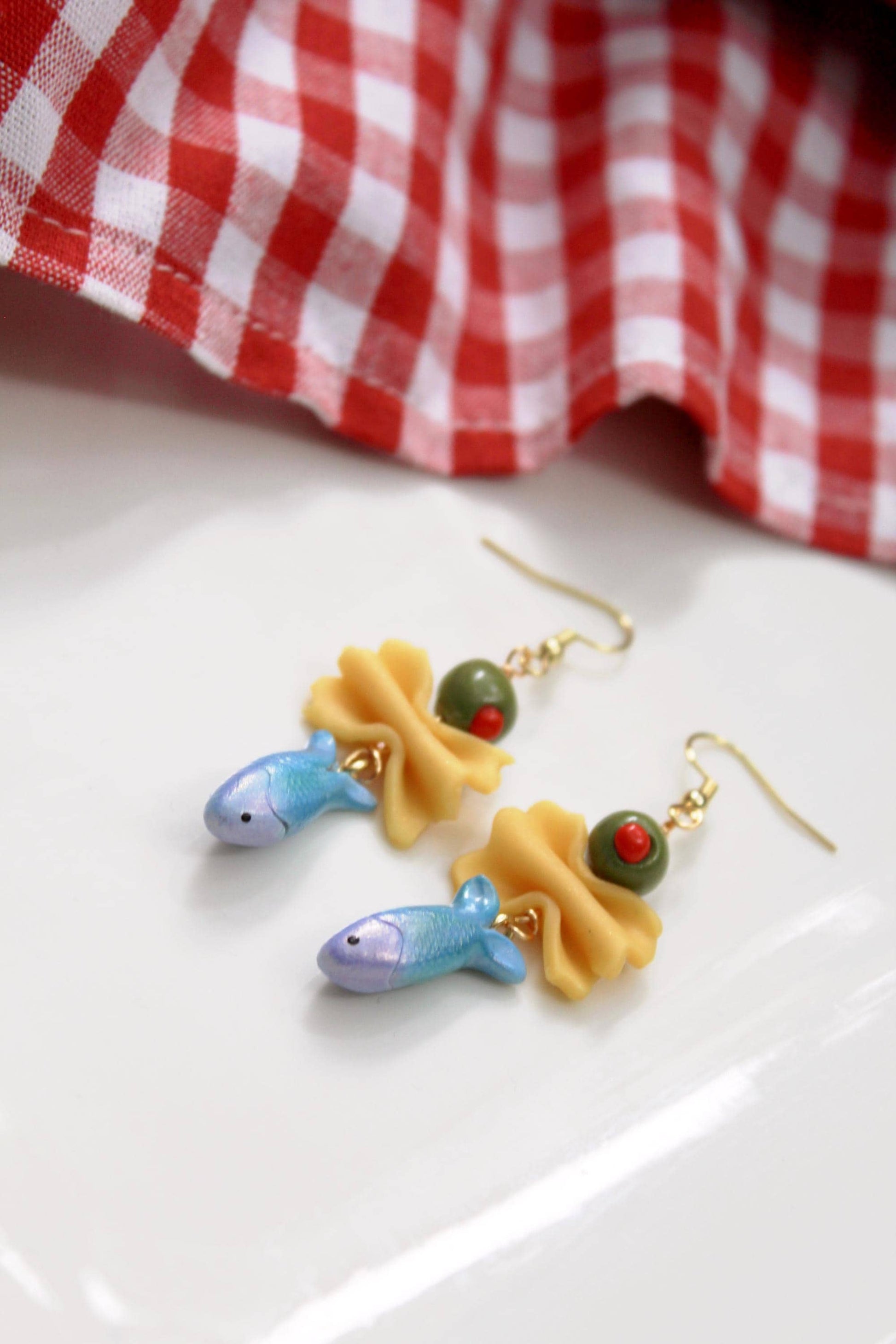Sardine Pasta Earrings, Farfalle Pasta Earrings, Sardine Earrings, Summer Earrings, Handmade Earrings, Polymer Clay Food Jewelry,Summer Gift