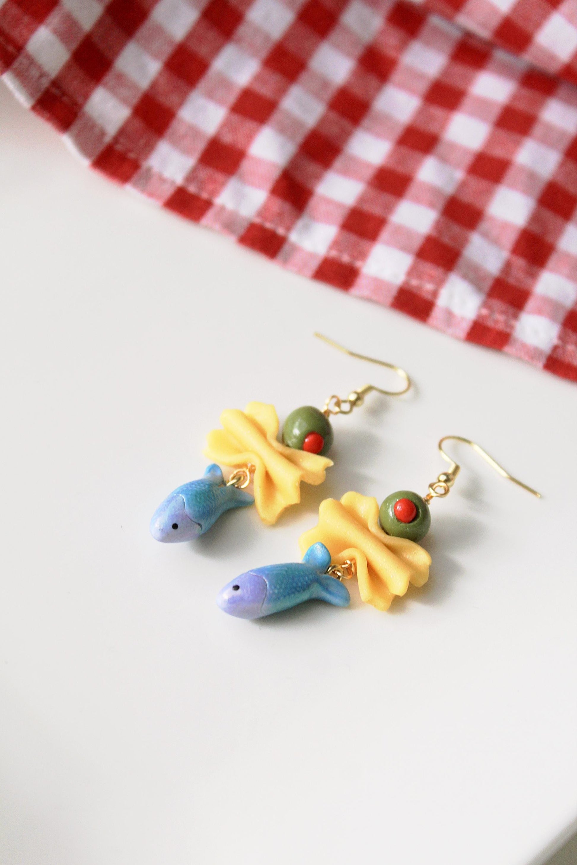 Sardine Pasta Earrings, Farfalle Pasta Earrings, Sardine Earrings, Summer Earrings, Handmade Earrings, Polymer Clay Food Jewelry,Summer Gift