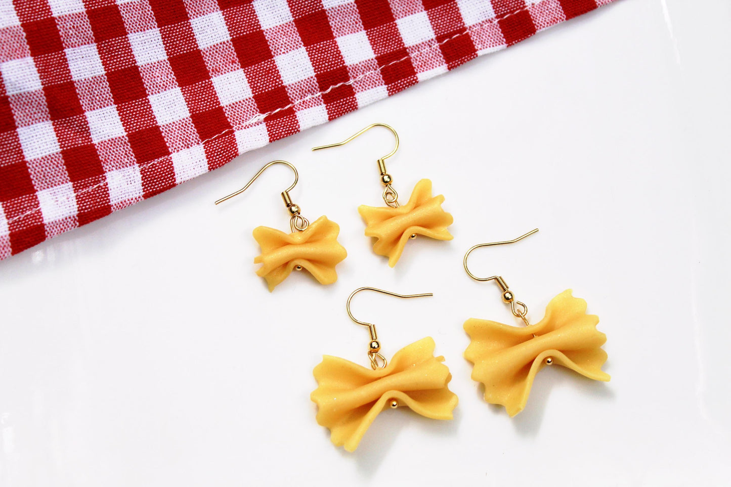 Pasta Earrings, Farfalle Earrings, Farfalle Pasta Earrings, Handmade Polymer Clay Pasta Earrings, Cute Food Jewelry, Polymer Clay Earrings