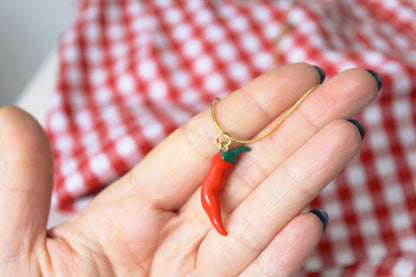 Chilli Pepper Earrings, Chili Pepper Earrings and Necklace Set, Spicy Red Pepper Set, Handmade Polymer Clay Jewelry, Chilli Pepper Necklace