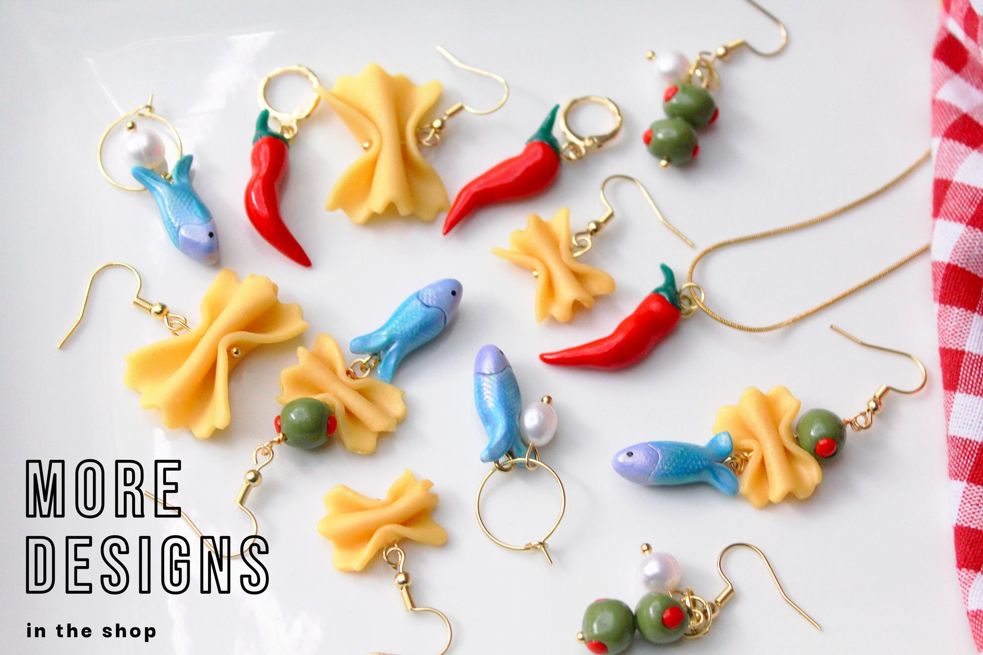 Pasta Earrings, Farfalle Earrings, Farfalle Pasta Earrings, Handmade Polymer Clay Pasta Earrings, Cute Food Jewelry, Polymer Clay Earrings