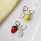 Cute Strawberry Lemon Daisy Earrings, Fruit Charm Earrings, Handmade Polymer Clay Jewelry, Lemon Earrings, Strawberry Earrings, Summer, Gift