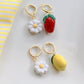 Cute Strawberry Lemon Daisy Earrings, Fruit Charm Earrings, Handmade Polymer Clay Jewelry, Lemon Earrings, Strawberry Earrings, Summer, Gift
