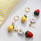 Summer Dangle Earrings, Strawberry Lemon Daisy Earrings, Fruit Charm Earrings, Polymer Clay Jewelry, Pearl, Cottagecore Jewelry, Handmade