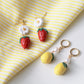 Summer Dangle Earrings, Strawberry Lemon Daisy Earrings, Fruit Charm Earrings, Polymer Clay Jewelry, Pearl, Cottagecore Jewelry, Handmade