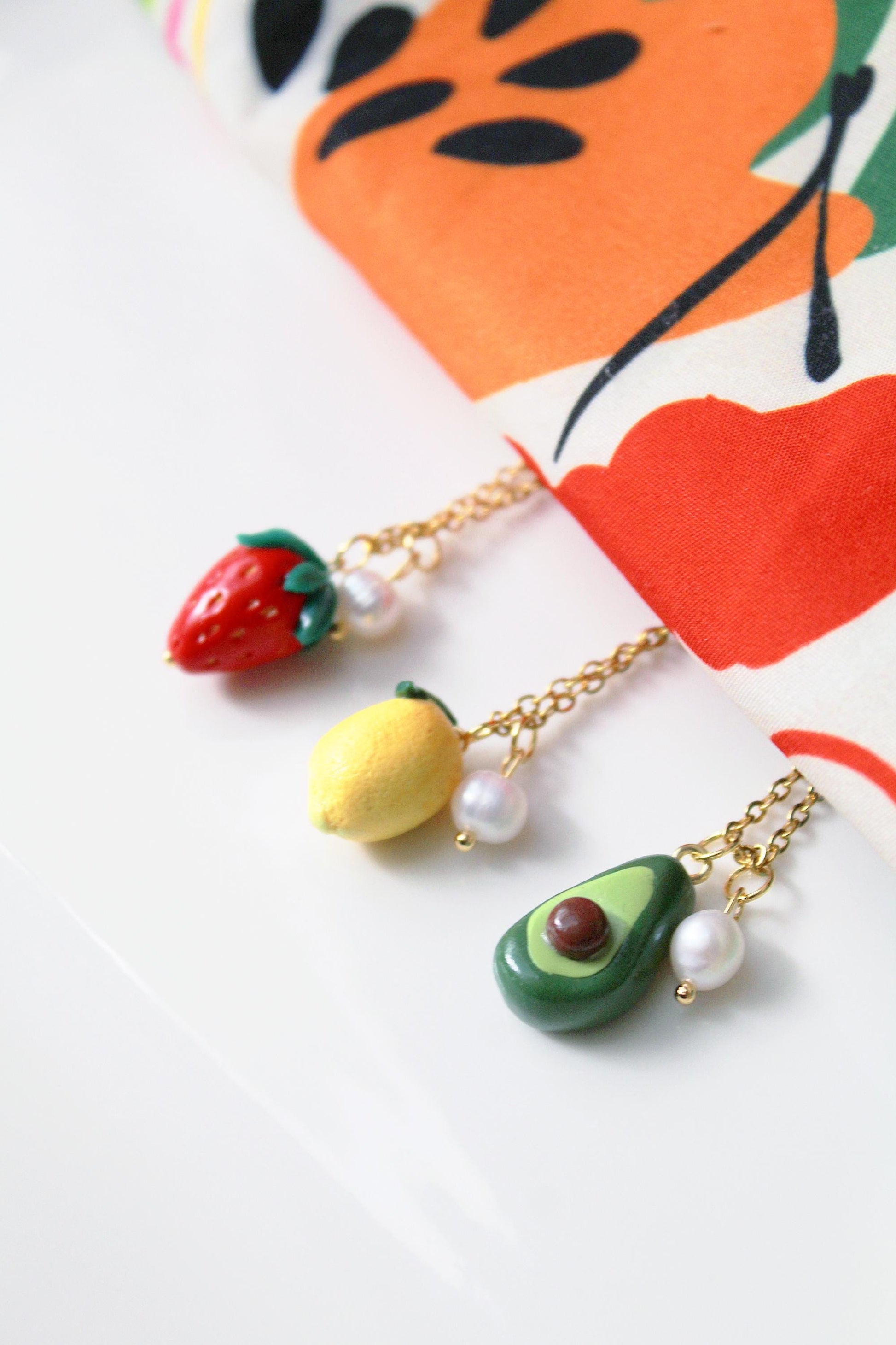 Summer Necklace, Fruit Necklace, Avocado, Strawberry, Lemon, Polymer Clay Necklace, Colorful Necklace ,Handmade,Small Pendant Necklace, Gift