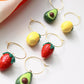 Fruit Hoops, Lemon Strawberry Avocado Hoops, Hoop Earrings, Statement Earrings, Spring Summer Earrings, Polymer Clay Earrings,Miniature food