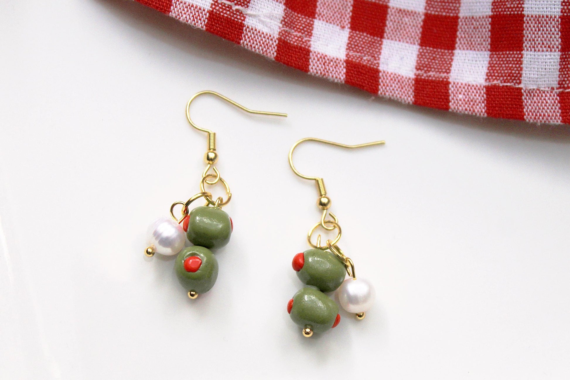 Olive Earrings, Olive Dangle Earrings, Summer Earrings, Food Charm, Polymer Clay Earrings, Handmade, Gift for Her, Polymer Clay Food Jewelry