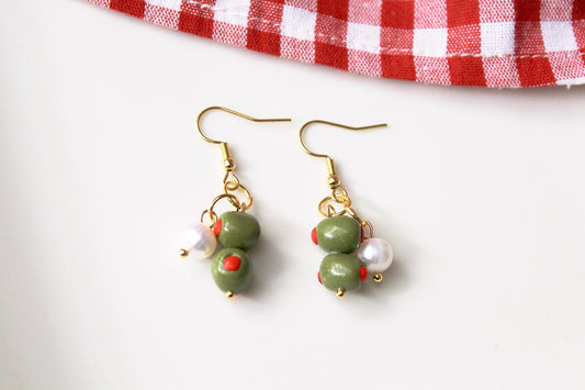 Olive Earrings, Olive Dangle Earrings, Summer Earrings, Food Charm, Polymer Clay Earrings, Handmade, Gift for Her, Polymer Clay Food Jewelry