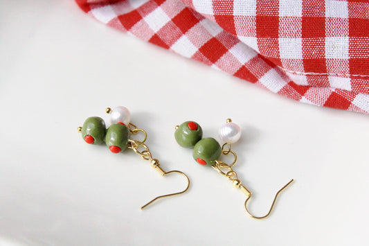 Olive Earrings, Olive Dangle Earrings, Summer Earrings, Food Charm, Polymer Clay Earrings, Handmade, Gift for Her, Polymer Clay Food Jewelry