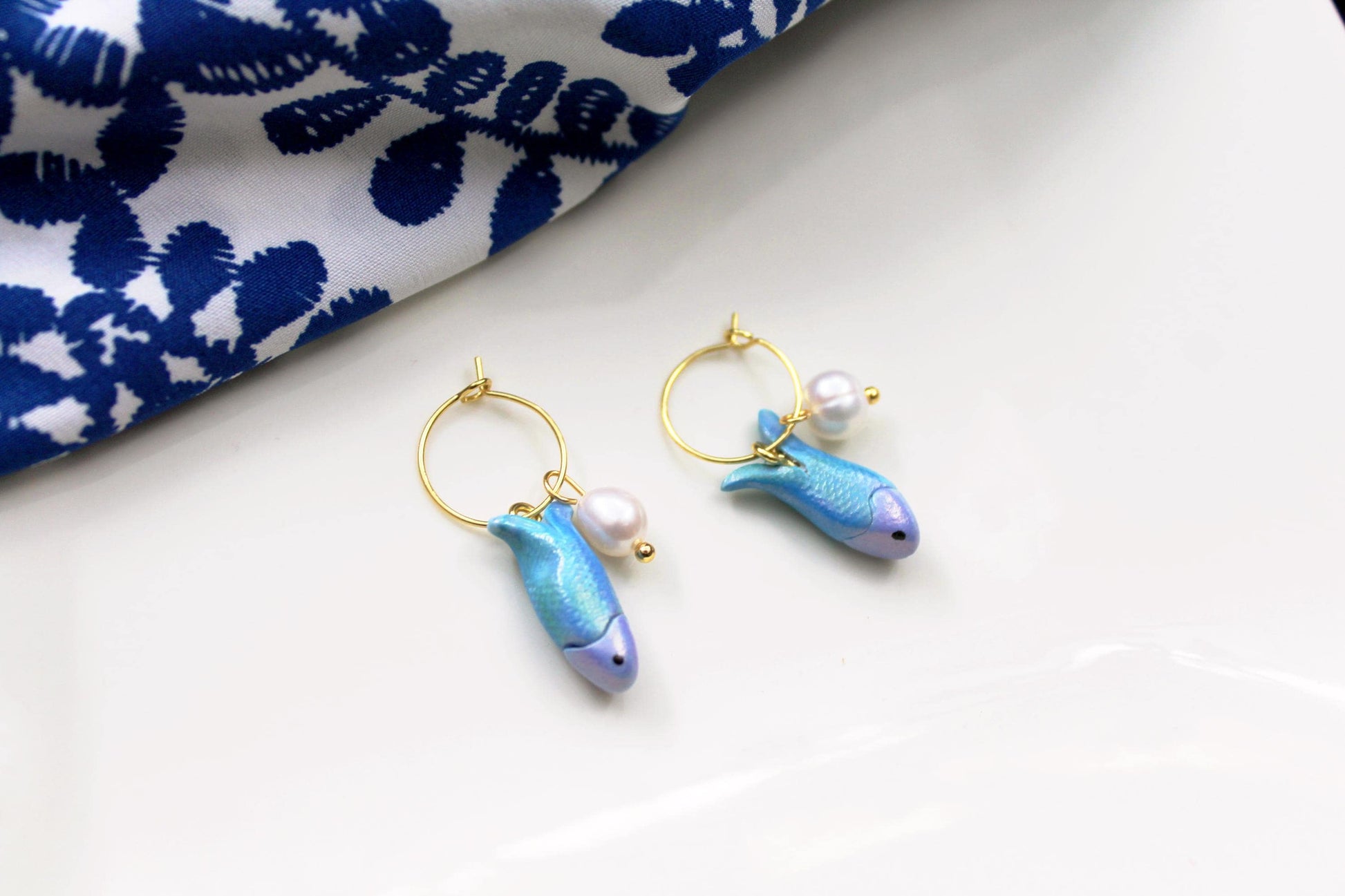 Sardine Hoop Earrings, Summer Earrings, Handmade Polymer Clay Fish Earrings, Minimal Ocean Jewelry, Polymer Clay Food Jewelry, Summer Gift