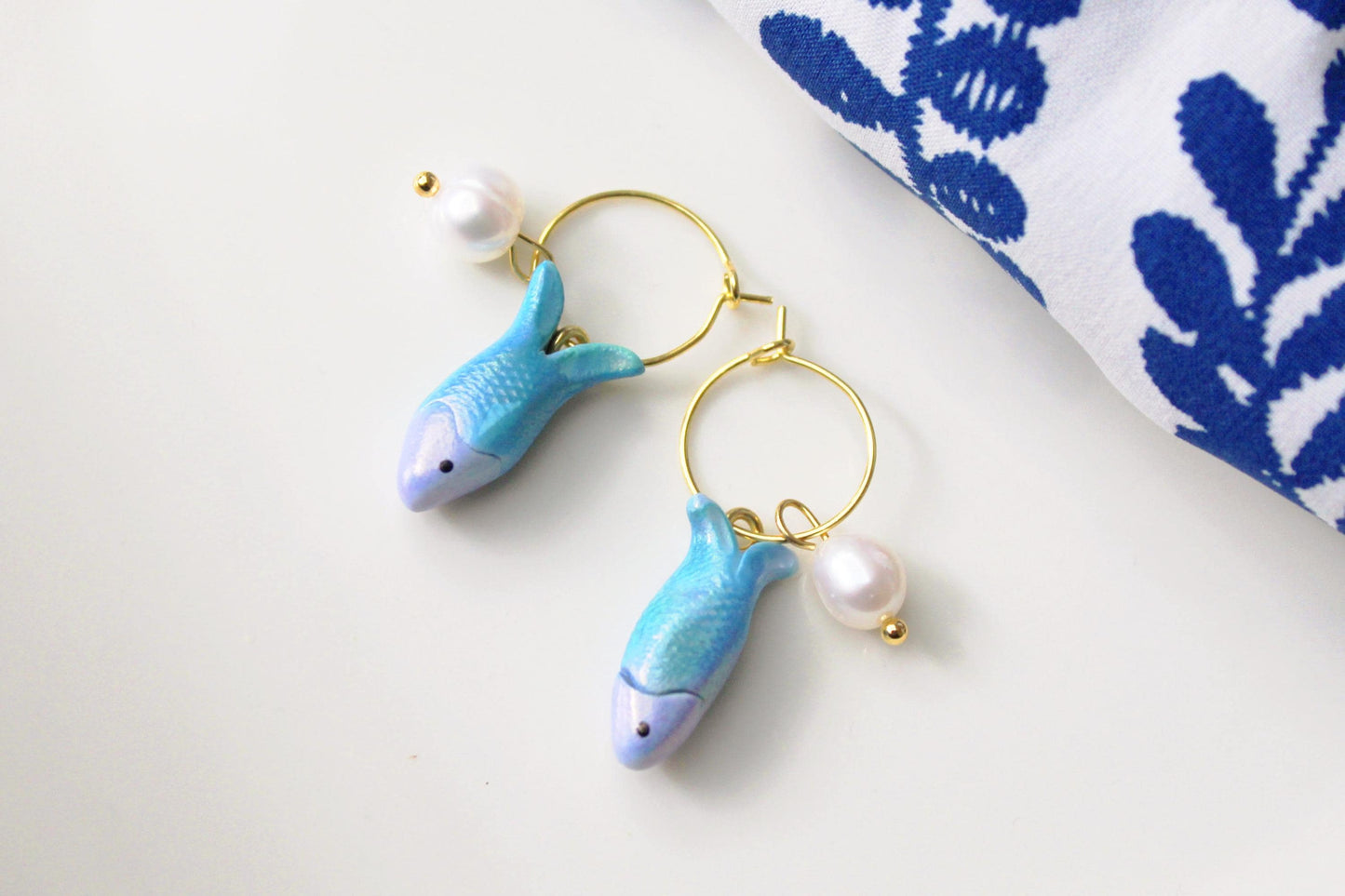 Sardine Hoop Earrings, Summer Earrings, Handmade Polymer Clay Fish Earrings, Minimal Ocean Jewelry, Polymer Clay Food Jewelry, Summer Gift