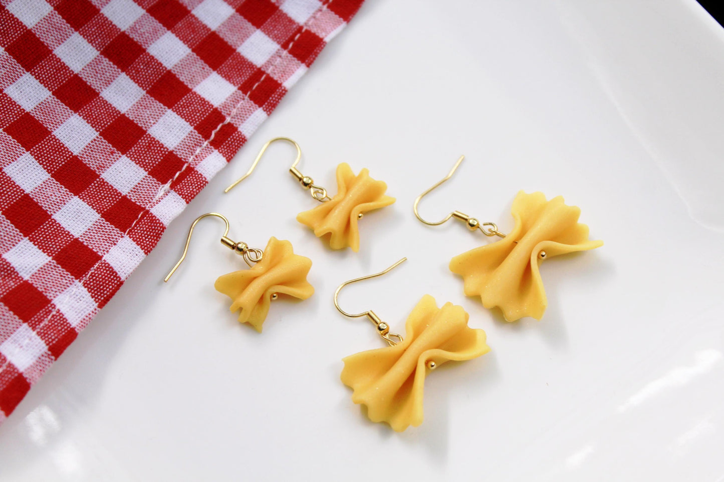 Pasta Earrings, Farfalle Earrings, Farfalle Pasta Earrings, Handmade Polymer Clay Pasta Earrings, Cute Food Jewelry, Polymer Clay Earrings
