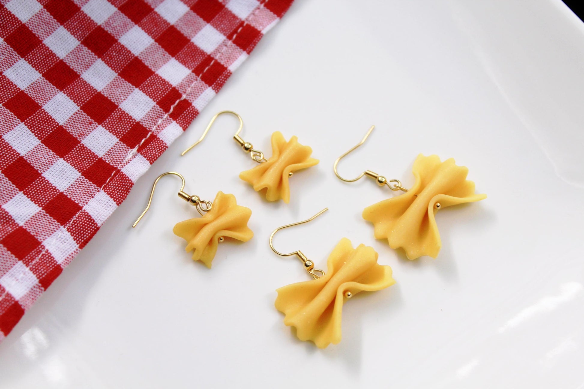 Pasta Earrings, Farfalle Earrings, Farfalle Pasta Earrings, Handmade Polymer Clay Pasta Earrings, Cute Food Jewelry, Polymer Clay Earrings
