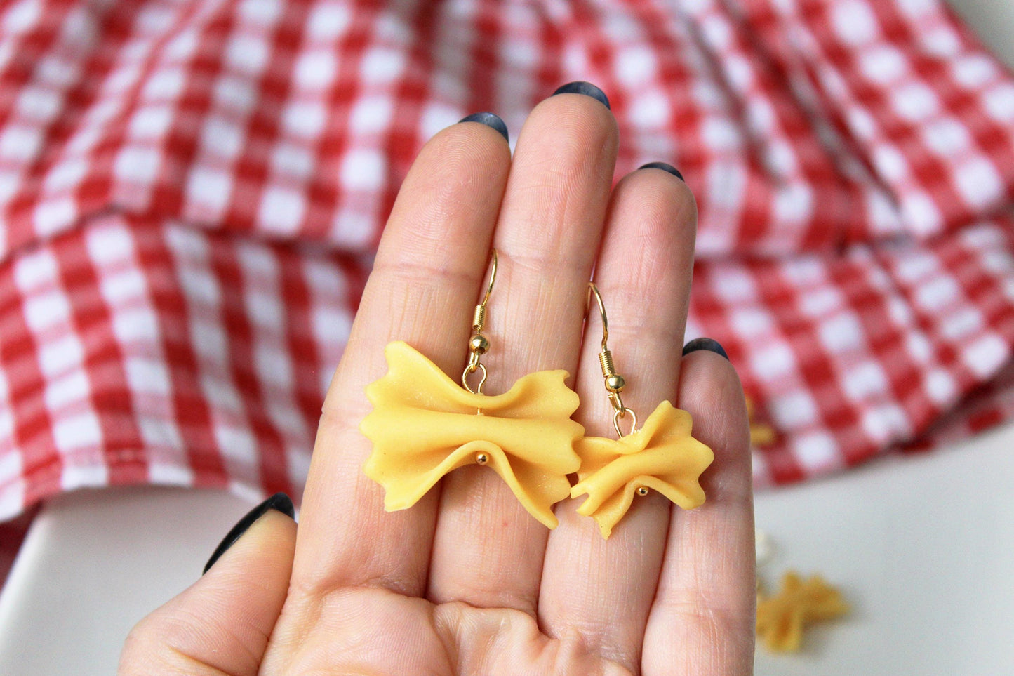 Pasta Earrings, Farfalle Earrings, Farfalle Pasta Earrings, Handmade Polymer Clay Pasta Earrings, Cute Food Jewelry, Polymer Clay Earrings