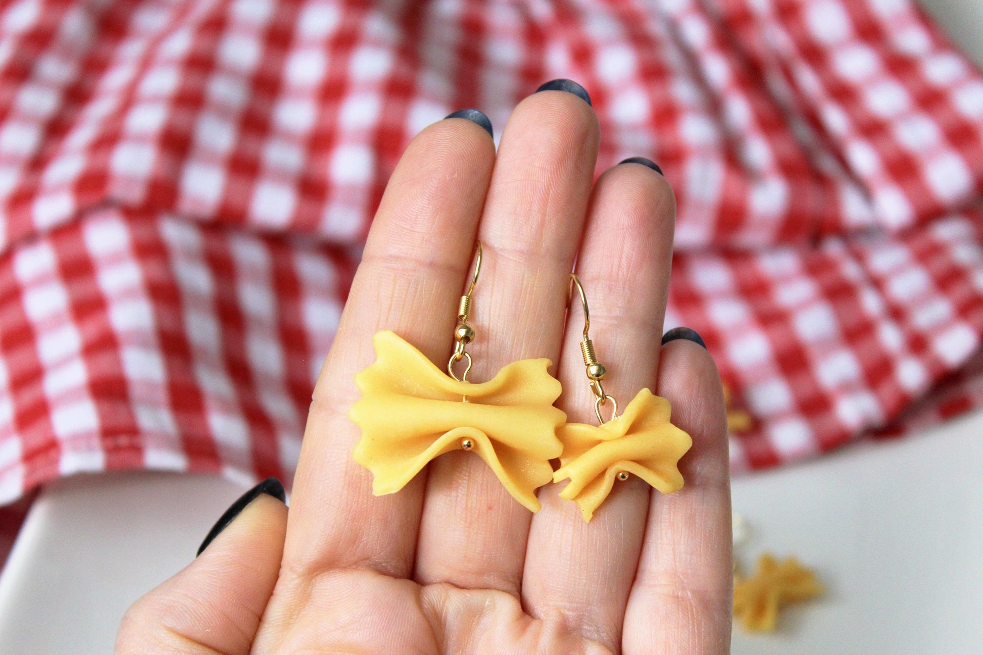 Pasta Earrings, Farfalle Earrings, Farfalle Pasta Earrings, Handmade Polymer Clay Pasta Earrings, Cute Food Jewelry, Polymer Clay Earrings