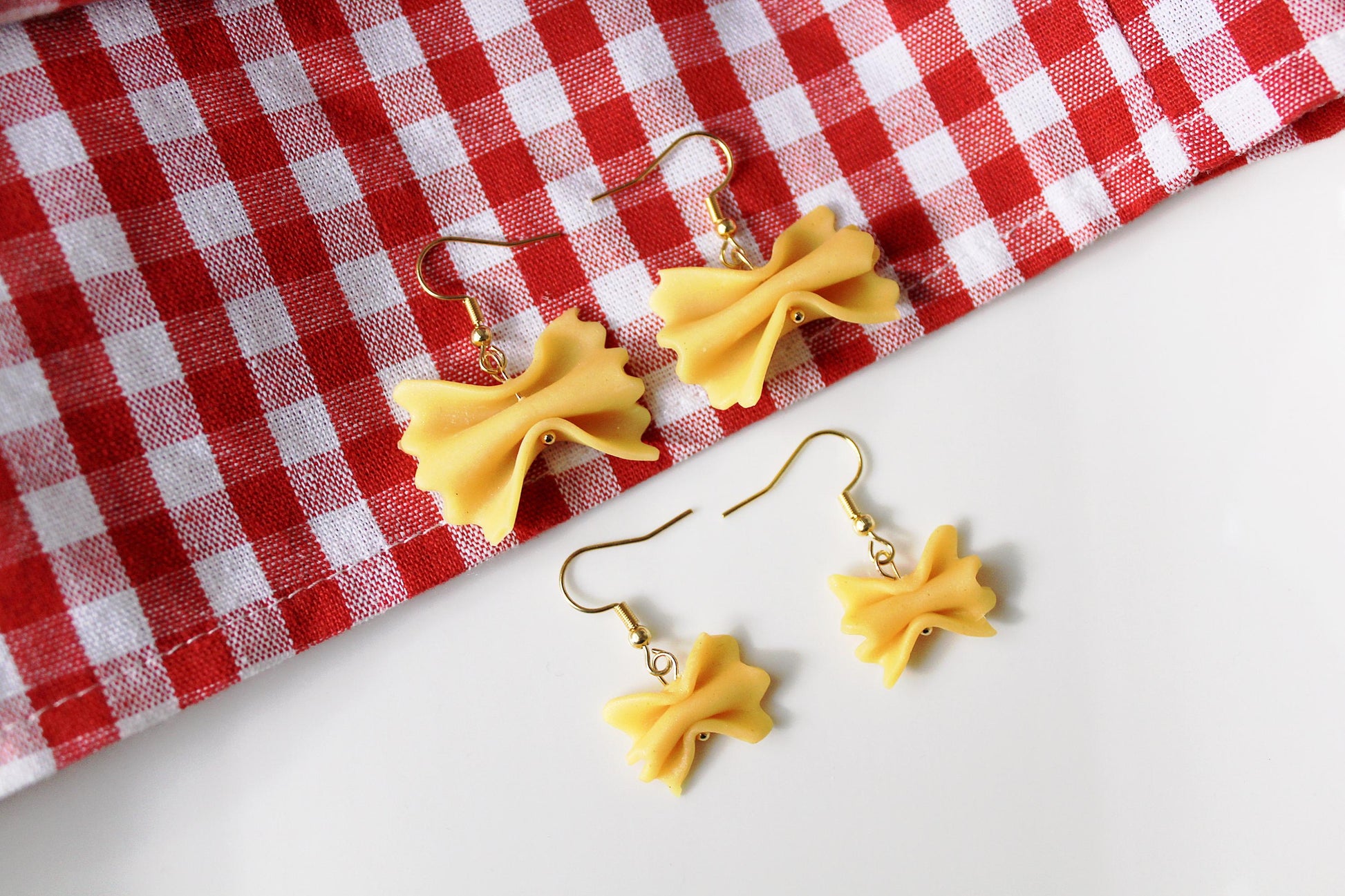 Pasta Earrings, Farfalle Earrings, Farfalle Pasta Earrings, Handmade Polymer Clay Pasta Earrings, Cute Food Jewelry, Polymer Clay Earrings
