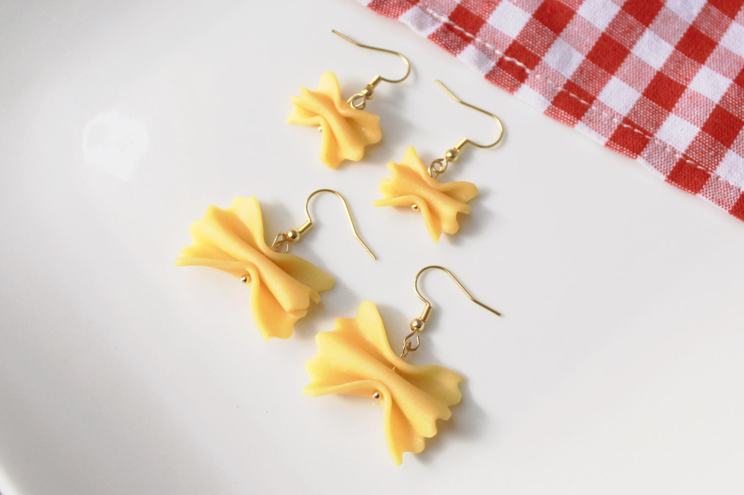 Pasta Earrings, Farfalle Earrings, Farfalle Pasta Earrings, Handmade Polymer Clay Pasta Earrings, Cute Food Jewelry, Polymer Clay Earrings