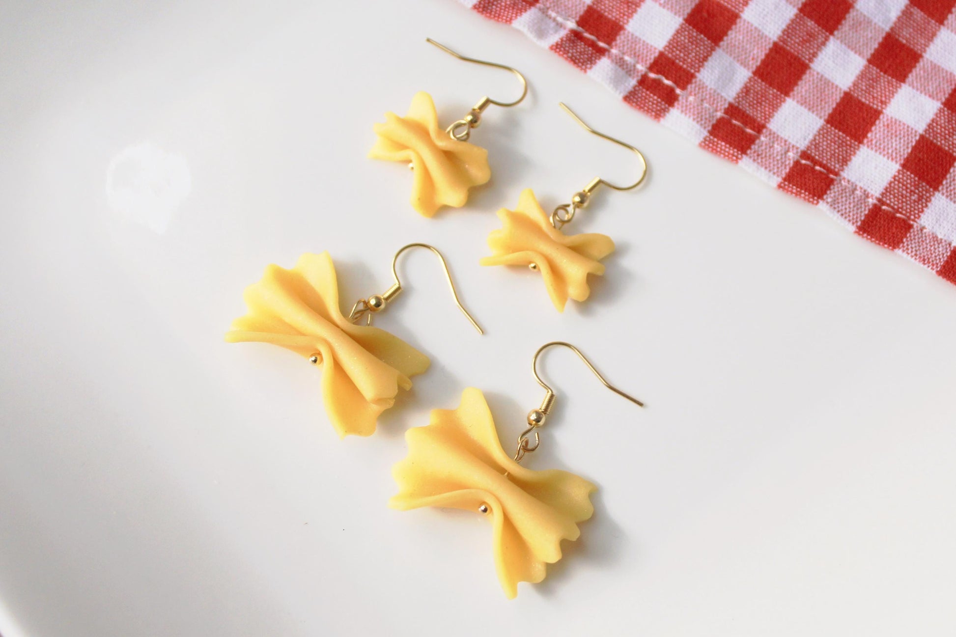 Pasta Earrings, Farfalle Earrings, Farfalle Pasta Earrings, Handmade Polymer Clay Pasta Earrings, Cute Food Jewelry, Polymer Clay Earrings