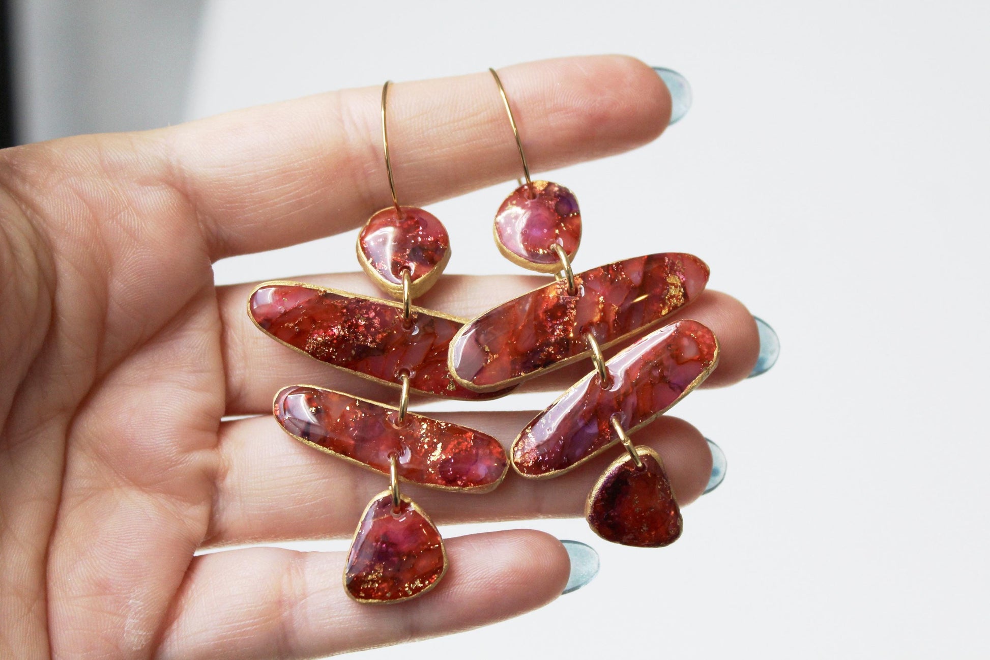Red Stone Earrings, Polymer Clay Earrings, Handmade Earrings, Statement Earrings, Faux Stone Earrings, Organic, Marble Earrings, Unique,Gift
