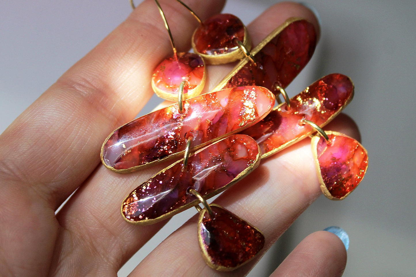 Red Stone Earrings, Polymer Clay Earrings, Handmade Earrings, Statement Earrings, Faux Stone Earrings, Organic, Marble Earrings, Unique,Gift