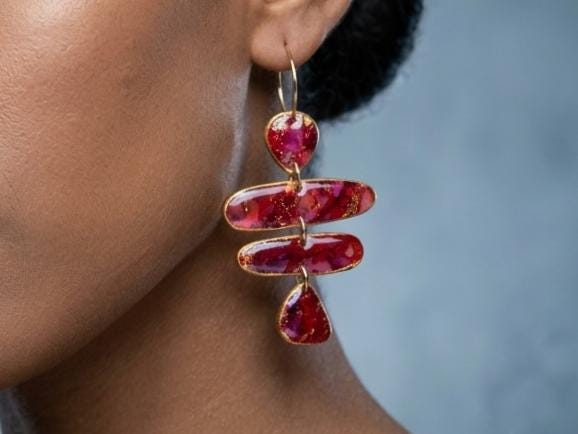 Red Stone Earrings, Polymer Clay Earrings, Handmade Earrings, Statement Earrings, Faux Stone Earrings, Organic, Marble Earrings, Unique,Gift