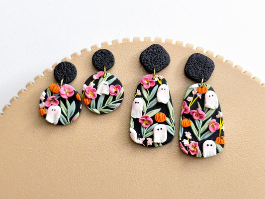 Ghost Earrings, Halloween Earrings, Polymer Clay Earrings, Spooky, Black Earrings, Clay Earrings, Cute Ghost and Pumpkin Earrings, Gift,Fall