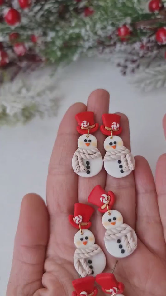 Snowman Earrings, Christmas Earrings, Winter Earrings, Polymer Clay Earrings, Holiday Earrings, Clay Earrings, Handmade Jewelry, Snow, White