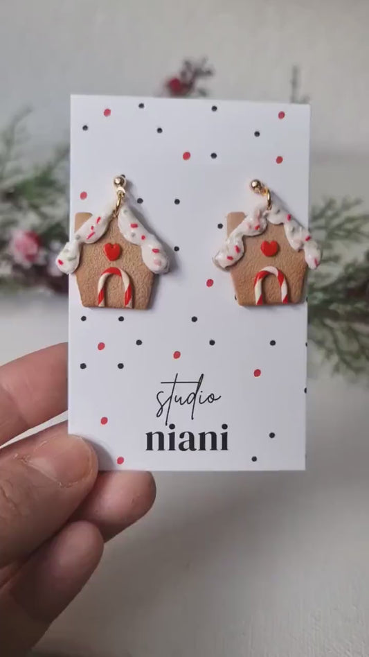 Christmas Earrings, Gingerbread House Earrings, Winter Earrings, Polymer Clay Earrings, Holiday, Gingerbread Earrings Clay, Handmade, Cookie