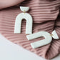Arch Earrings, Polymer Clay Earrings, Pink, White, Burgundy, Modern Arch - Studio Niani