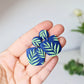 Blue Earrings with Green Leaf, Polymer Clay Earrings, Nature, Plant Earrings - Studio Niani