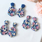 Blue Floral Earrings, Polymer Clay Earrings, Delicate Pink and Beige Flowers, Handmade - Studio Niani