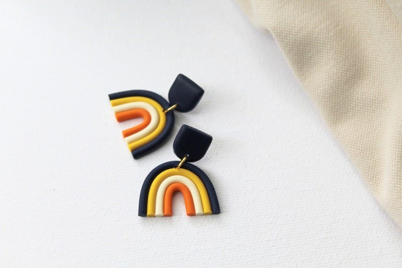 Blue Rainbow Earrings, Polymer Clay Earrings, Geometric, Minimalistic - Studio Niani