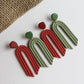 Boho Rainbow Earrings, Large Statement Arch, Polymer Clay Earrings in Olive and Terracotta color - Studio Niani