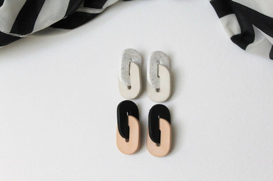 Chain Link Earrings, Polymer Clay Earrings, Neutral colors, Everyday Earrings - Studio Niani