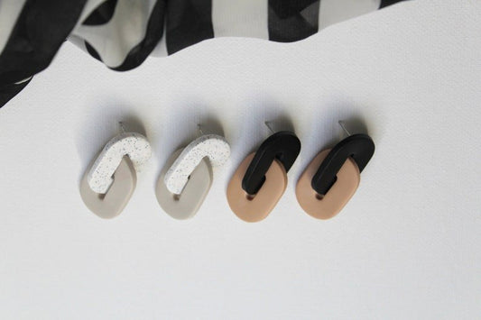 Chain Link Earrings, Polymer Clay Earrings, Neutral colors, Everyday Earrings - Studio Niani