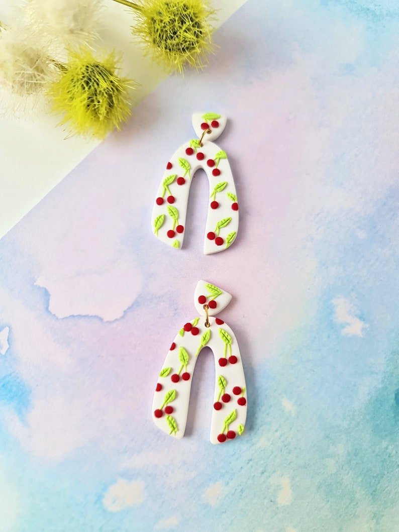 Cherry Earrings, Arch Polymer Clay Earrings, Summer Earrings - Studio Niani
