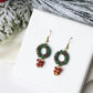 Christmas Earrings, Wreath Earrings, Polymer Clay Earrings, Stainless Steel Hooks - Studio Niani