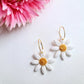 Daisy Hoop Earrings, Polymer Clay Floral Earrings, 18k gold plated hoops - Studio Niani