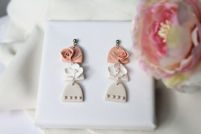 Natural Cultured Freshwater Pearl White Flower Earrings, Long Bridal J –  TheMillenniumBride