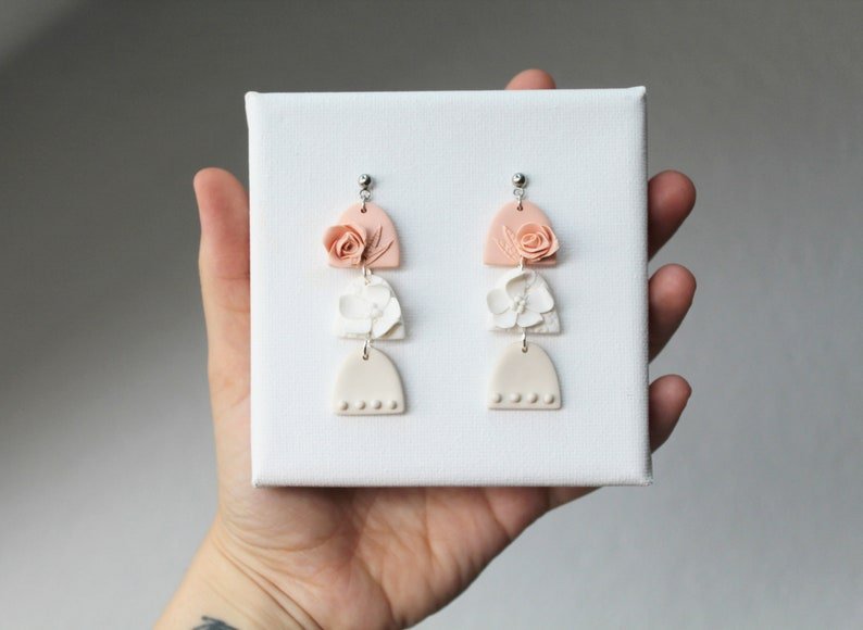 Floral Earrings, Wedding Earrings, Polymer Clay Earrings, Elegant, Bridal - Studio Niani