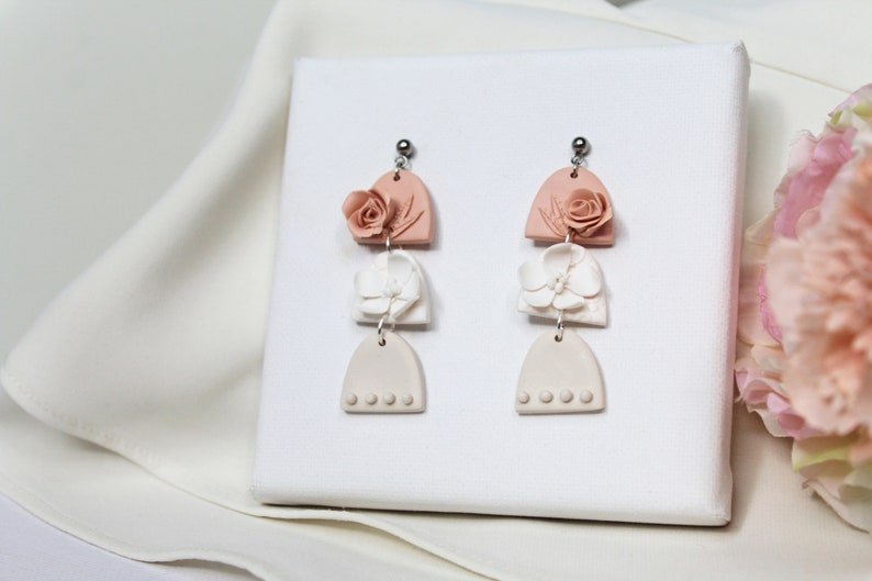 Floral Earrings, Wedding Earrings, Polymer Clay Earrings, Elegant, Bridal - Studio Niani