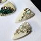 Gemstone Earrings, Stud Earrings, Malachite, Blue Kyanite, Moonstone, Geode Art on Polymer Clay - Studio Niani